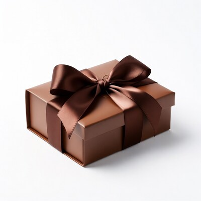 Brown gift box with satin bow