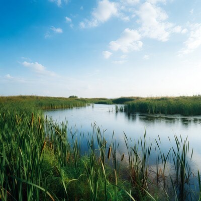 Reeds and Calm Water in Marsh