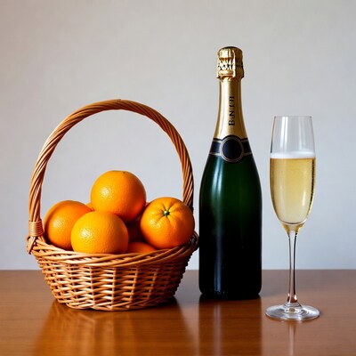 Basket of Oranges with Champagne