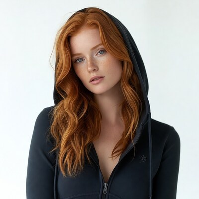 Redhead woman in black hoodie