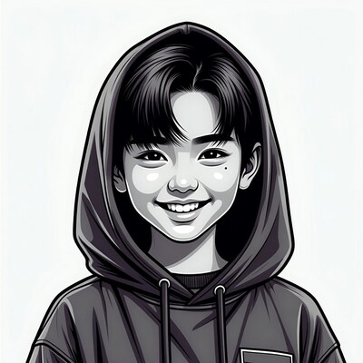 Asian boy smiling in hoodie