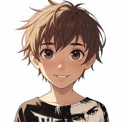 Anime boy with split hair smiling