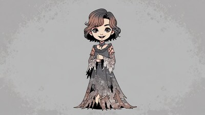 Chibi girl in tattered gothic dress