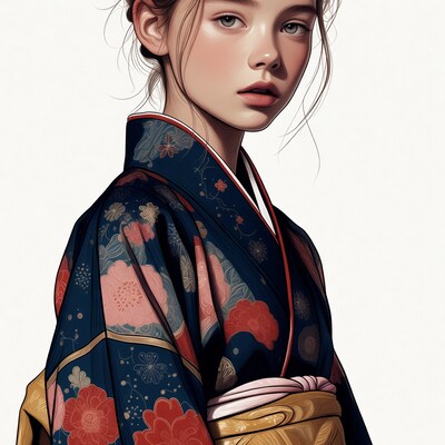 Girl in floral kimono portrait