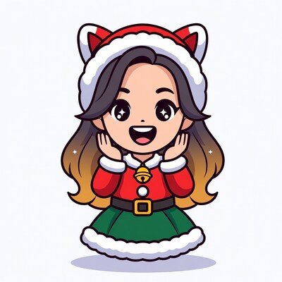 Excited Anime Girl in Santa Cat Hat