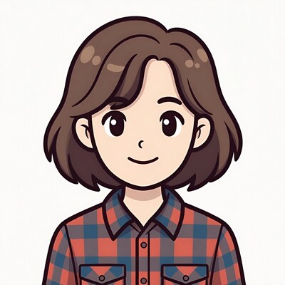 Cartoon girl with brown hair smiling