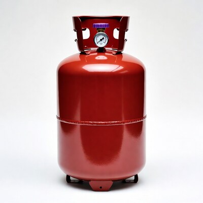 Red Propane Gas Tank with Gauge