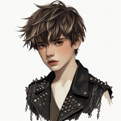Androgynous boy in spiked leather vest