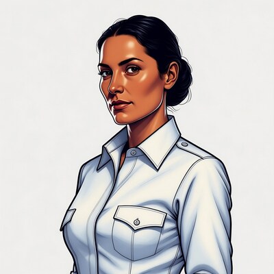 Latina woman in white uniform shirt