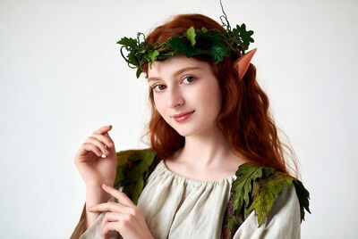 Redhead girl in elf costume