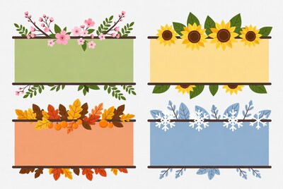 Four Seasons Floral Frames Illustration