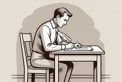 Man writing with quill pen