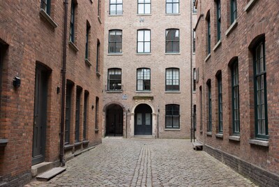 Brick Courtyard with Cobblestone Path
