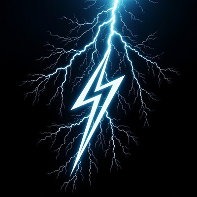 Bright Lightning Bolt on Black Background