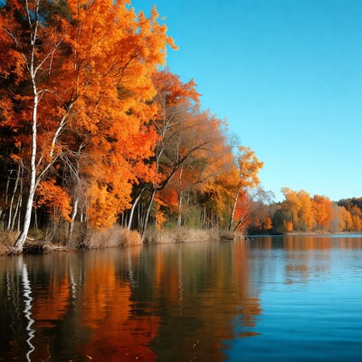 Autumn Trees Reflecting in Lake