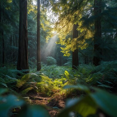 Sunbeams through Redwood Forest