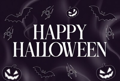 Happy Halloween with Bats Pumpkins Spiders