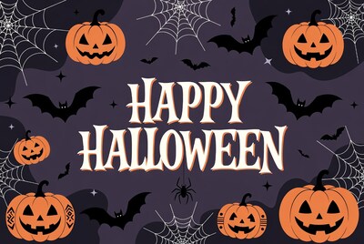 Happy Halloween Illustration with Pumpkins