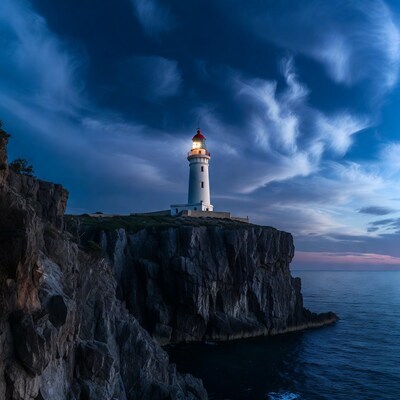 Lighthouse on Cliff at Twilight