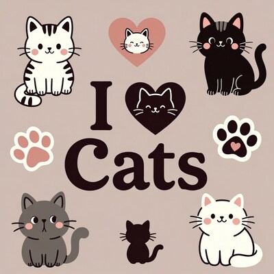 I Love Cats Illustration