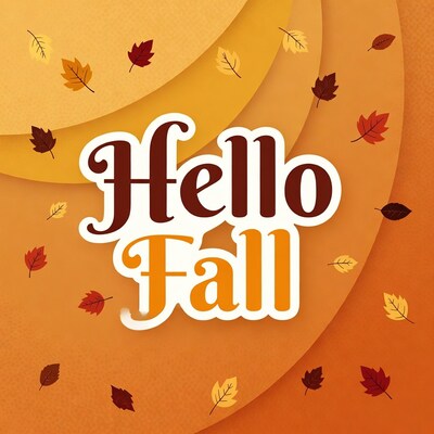 Hello Fall Text with Autumn Leaves