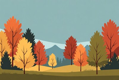 Autumn Forest with Mountains Illustration