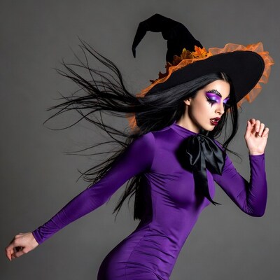 Woman in purple witch costume
