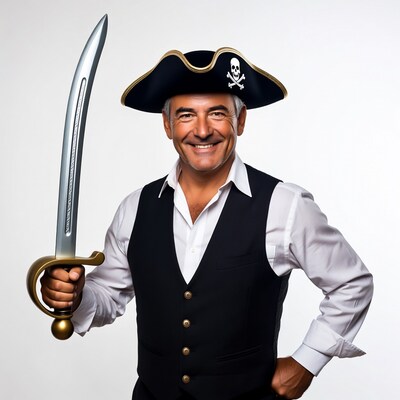 Man in pirate costume holding sword