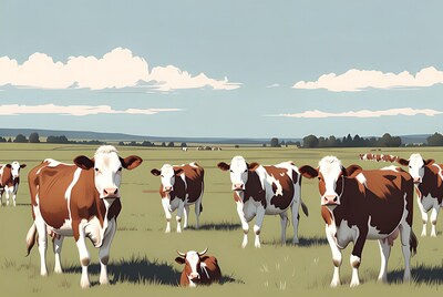 Herd of Holstein Cows in Grassy Field