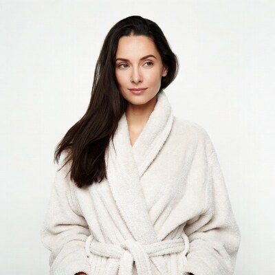 Woman in white bathrobe