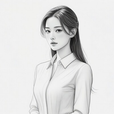 Asian woman in white shirt illustration