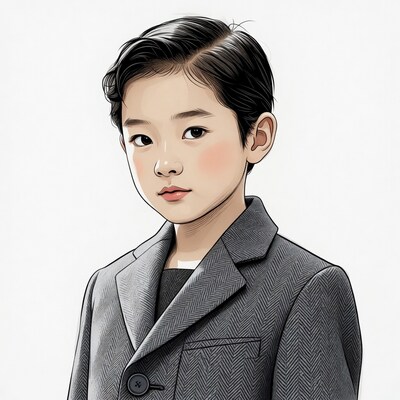 Asian boy in gray suit illustration