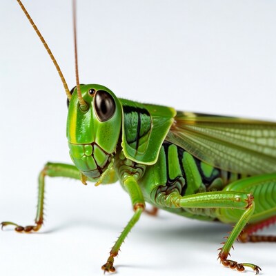 Green grasshopper on white background