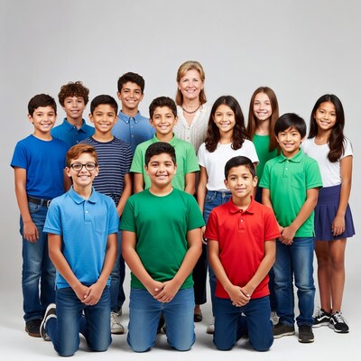 Teacher with diverse students group photo