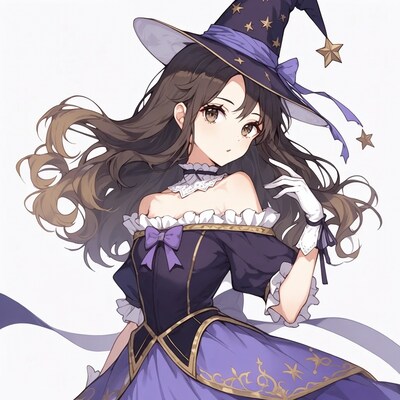 Anime Witch Girl in Purple Dress