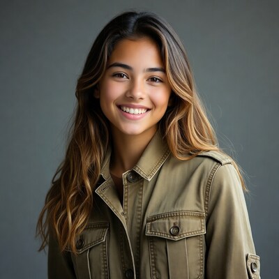 Smiling girl in khaki jacket