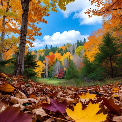 Autumn Forest with Colorful Fallen Leaves