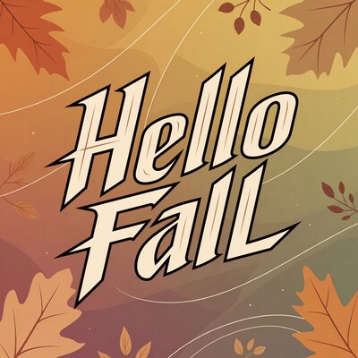 Hello Fall Text with Autumn Leaves