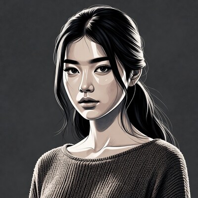 Asian woman in sweater portrait