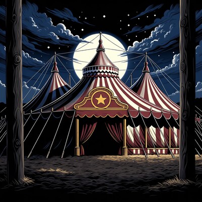 Circus Tents Under Moonlit Forest