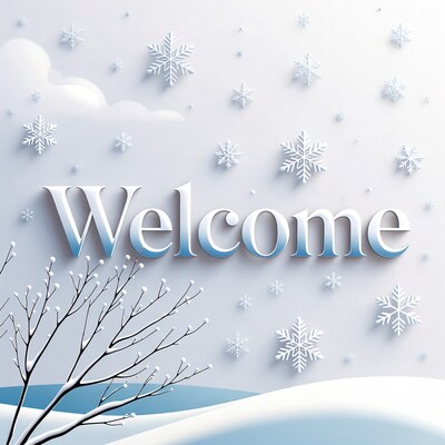 Welcome Text with Snowflakes and Branches
