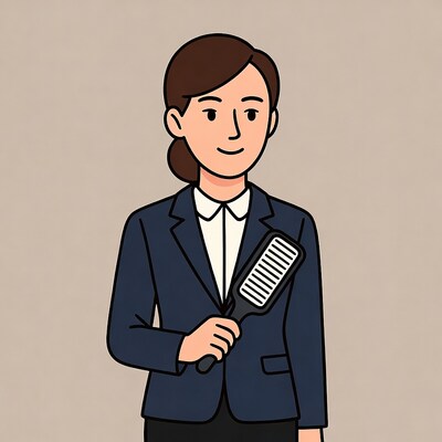 Woman holding hairbrush in suit