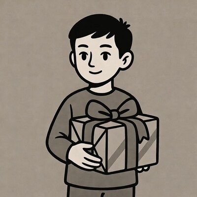 Boy holding gift box illustration