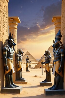 Anubis Statues Guarding Egyptian Temple