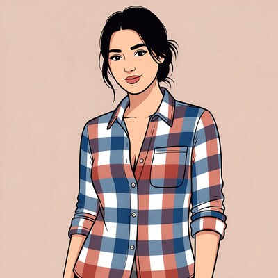 Asian woman in plaid shirt illustration