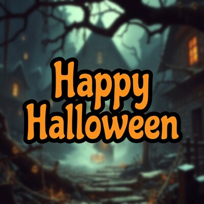 Happy Halloween Text with Haunted Background