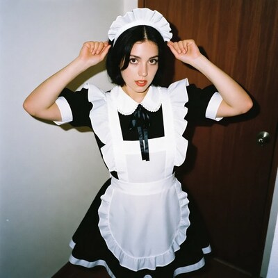 Woman in black and white maid outfit