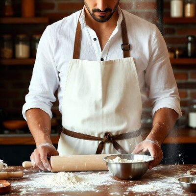 Man rolling dough in kitchen