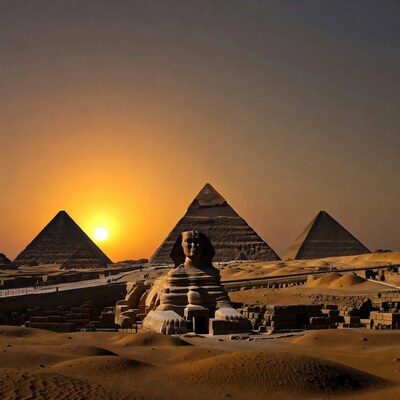 Great Sphinx Pyramids Sunset