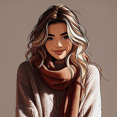 Smiling woman in sweater and scarf